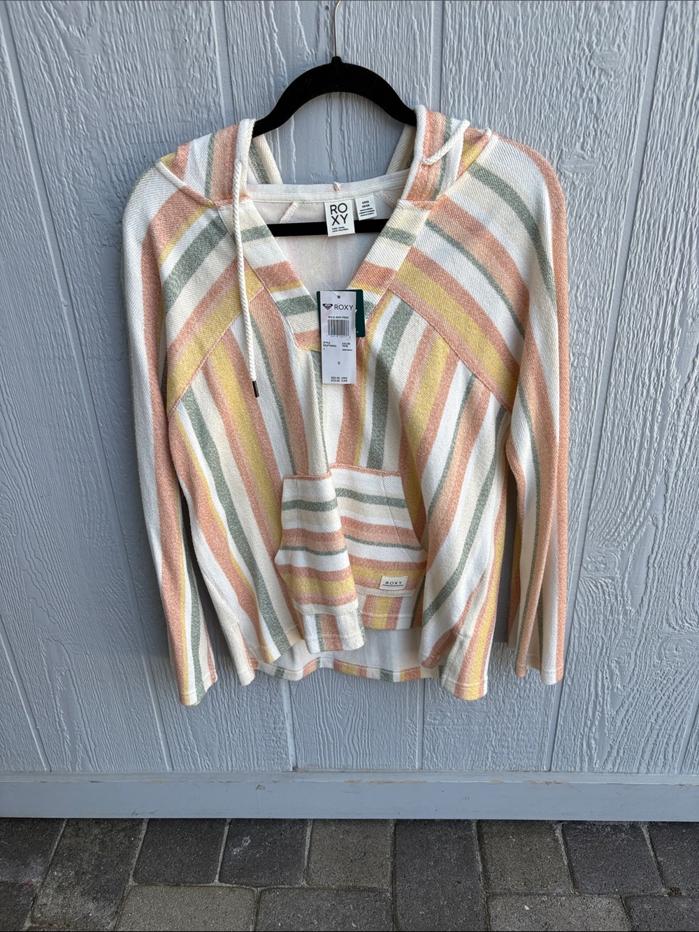Roxy Hooded Striped Pullover - Pastel Peach, Sage & Cream